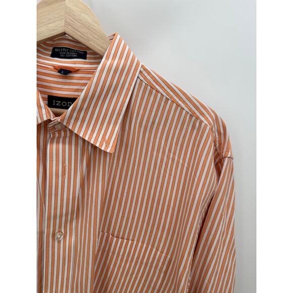 IZOD 80's 2 Ply Cotton Orange White Striped Cotton Dress Shirt Men's Size Large - Picture 4 of 7